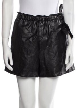 Helmut Lang Black Italian Leather Pull On Side Tie Shorts Size 10